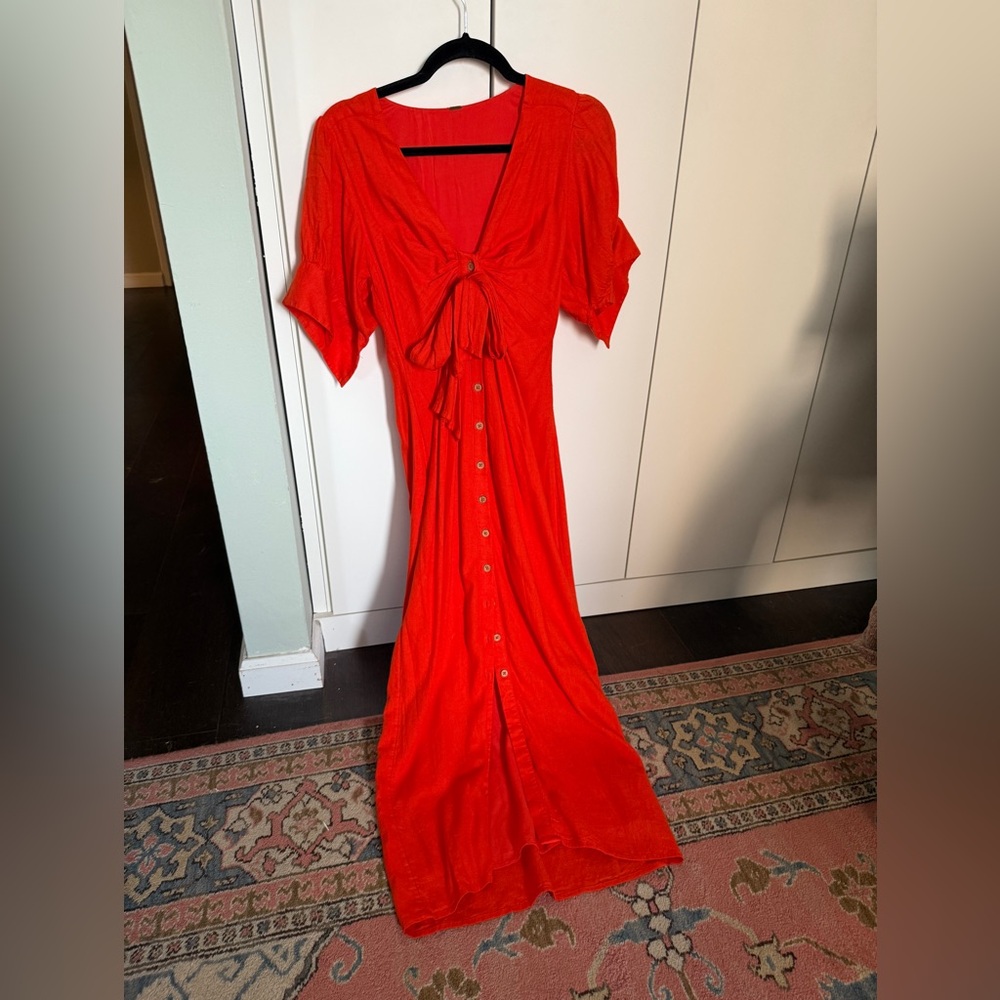 Free People Red Knot-Front Midi Dress - Picture 3 of 8
